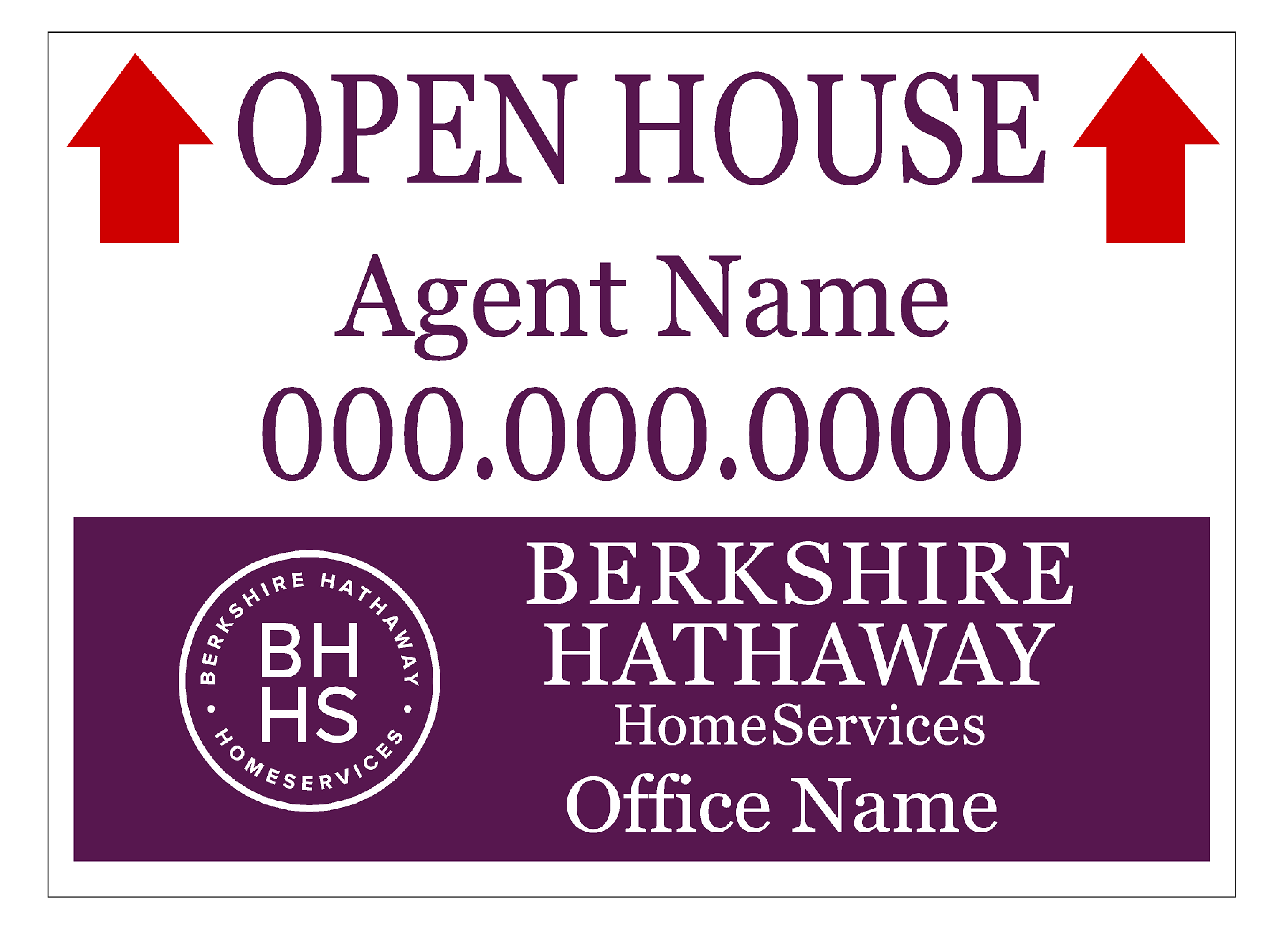 Berkshire Hathaway Open House Signs Straight Ahead(with Stands)