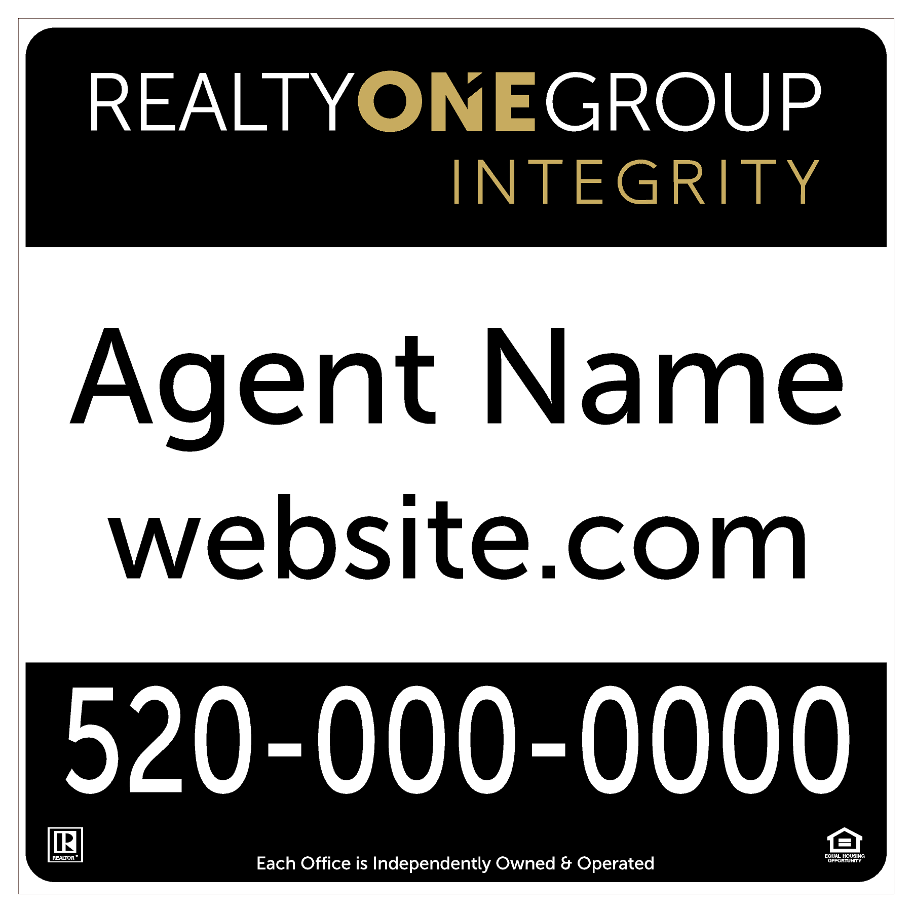 Realty One Group Integrity 2x2  For Sale Sign